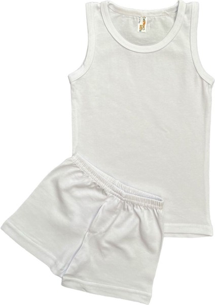 Erkek Çocuk Pamuklu Beyaz Atlet Boxer Takımı