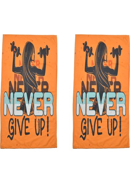 Baskılı Antreman Fitness Sporcu Havlusu, Boks Pilates Gym Tenis Ter Havlusu 45X100 cm (2 Adet, V5 - Never Give Up - Sarı)