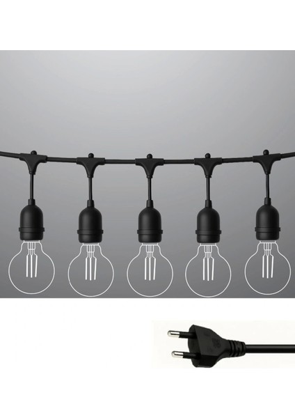 Sıralı Bahçe Duyu 5 Metre Kablolu 5 Duy E27 Su Geçirmez Dış Mekan, Eklenebilir Fişli Kullanıma Hazır