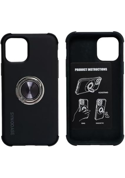 Synccase iPhone 12 Pro Max Kılıf Siyah - Darbeye Dayanıklı, 360° Koruma, Çelik Halka Tutuculu Standlı Kılıf modelleri
