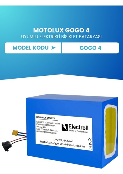 Motolux Gogo 4 Batarya 48V 18 Ah Lifepo4 (Elektrikli Motorsiklet Için) fiyatları
