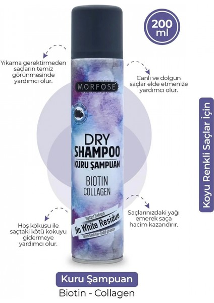 Kuru Şampuan Biotin Collagen 200 ml - Koyu Renkli Saçlar - Mrfs