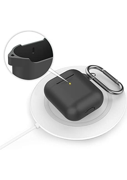 Airpods 1-2 Nesil Uyumlu Silikon Kılıf - Mat Yumuşak Dokulu, Darbeye Dayanıklı, Kemer Klipsli Karabina, Kablosuz Şarj Destekli Koruyucu Kapak Siyah modelleri