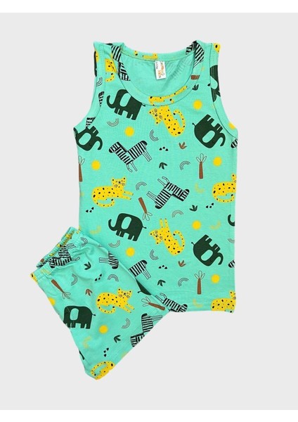 Erkek Çocuk Pamuklu Safari Fil Desenli Yeşil Atlet Boxer Takımı fiyatları
