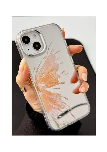 Aksesuar Iphone 13-14 - 15 Uyumlu Aynalı Gold Kelebek Model Silikon Kılıf - Goldkelebek modelleri