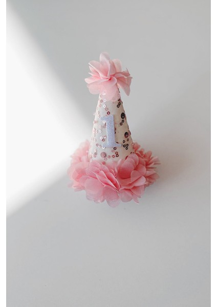 Kız Çocuk 1 Yaş Pul Payet ve Boncuk Işlemeli Çiçekli Huni Taç,doğum Günü Hunisi