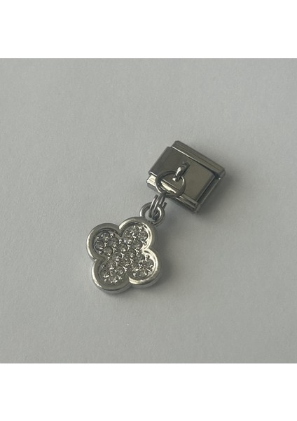 Badelis Çelik Silver Renk Taşlı Yonca Model Charm