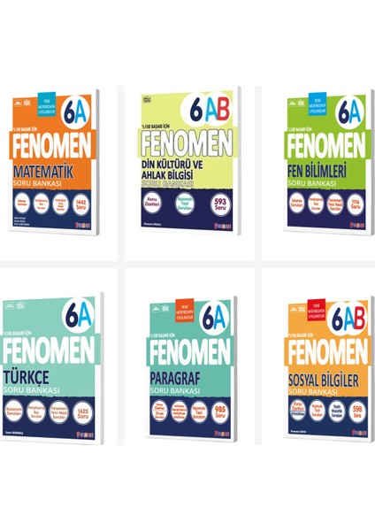 Fenomen 6. Sınıf Tüm Dersler A Soru Bankası Seti 6 Kitap Fenomen