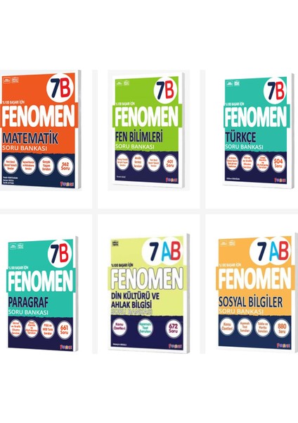 Fenomen 7. Sınıf Tüm Dersler B Soru Bankası Seti 6 Kitap Fenomen