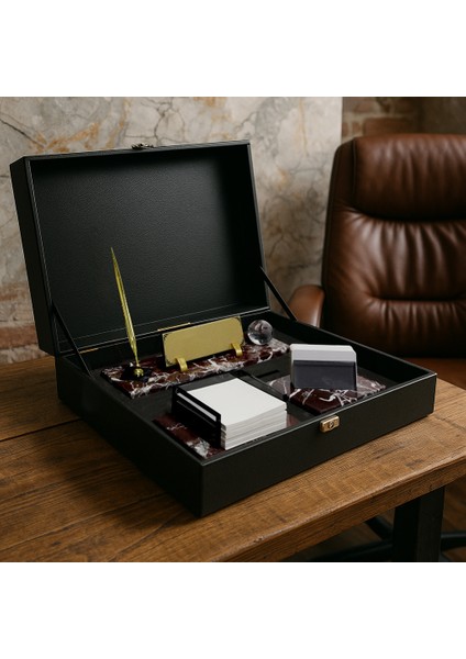 Kişiye Özel Baskılı - Masa Üstü Mermer Set - Ofis Takımı