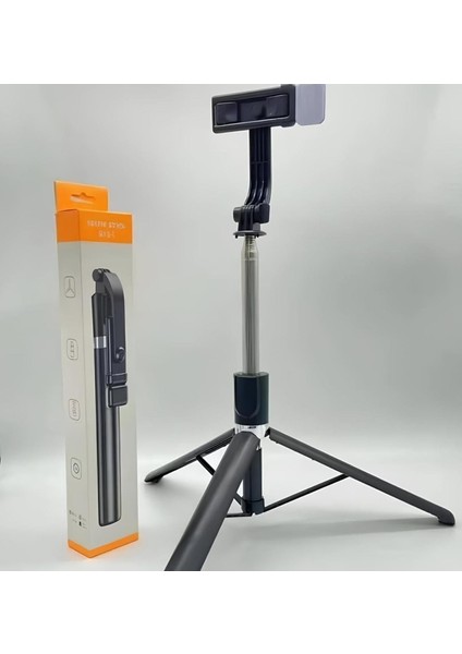 iPhone 15 Pro Max Uyumlu R1S-L Mini LED Fill Light Tripod Selfie Stick 3 In 1