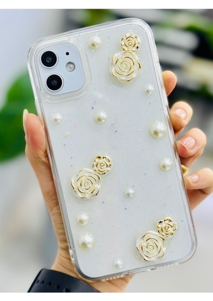 Aksesuar Iphone 11 ile Uyumlu Inci Gül Tasarımlı Oyuncaklı Esnek Silikon Kılıf