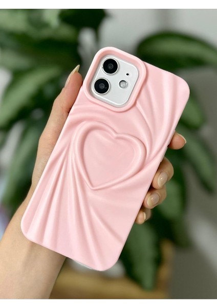 Aksesuar Apple Iphone 12 ve 12 Pro ile Uyumlu 3D Mat Saten Kalp Kabartma Desenli Darbe Önleyici Silikon Kılıf