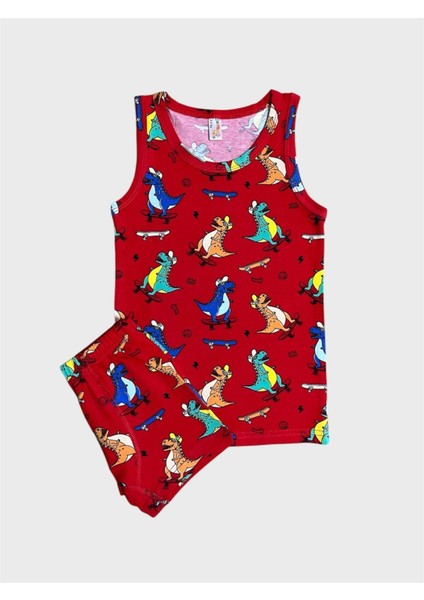 Erkek Çocuk %100 Pamuklu Kırmızı Dinozor Desenli Atlet Boxer Takımı fiyatları