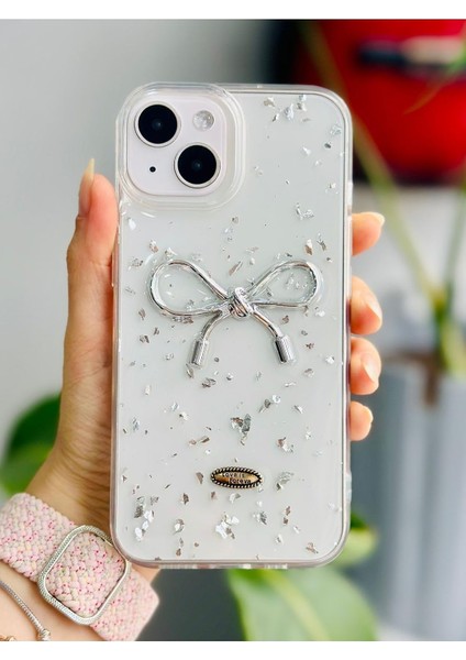 Aksesuar Apple Iphone 13-14 - 15 ile Uyumlu Şeffaf Simli Epoksili Telefon Kılıfı