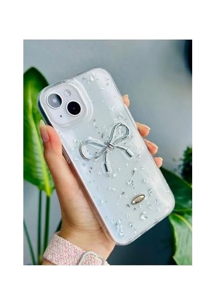 Aksesuar Apple Iphone 13-14 - 15 ile Uyumlu Şeffaf Simli Epoksili Telefon Kılıfı modelleri