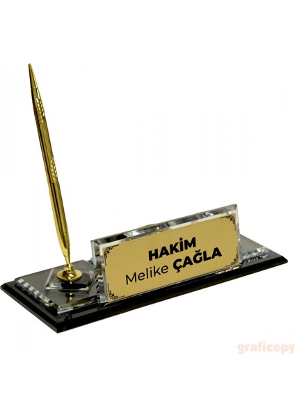 Kişiye Özel Baskılı - Masa Üstü Kristal Isimlik Set - Ofis Takımı modelleri