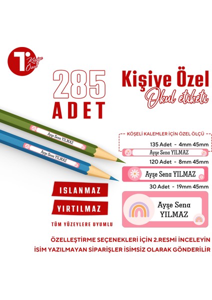 Çiçek Temalı Kişiye Özel 285 Adet Okul Etiketi