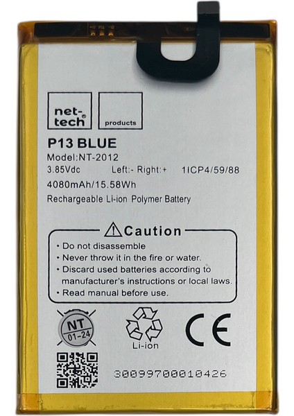 Teknonet Reeder P13 Blue Uyumlu Nettech 3800 Mah Batarya