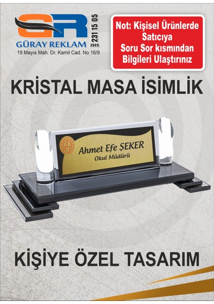 Masa Isimliği Kristal Masaüstü Isimlik Ofis Makam