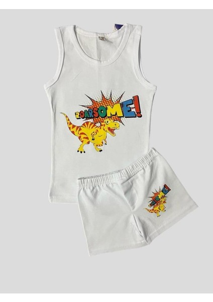 Erkek Çocuk Pamuklu Dinozor Desenli Beyaz Atlet Boxer Takımı fiyatları