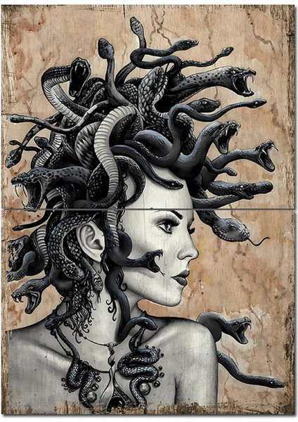 Yılan Saçlı Kadın Medusa Model Ahşap Tablo 70CMX 100CM