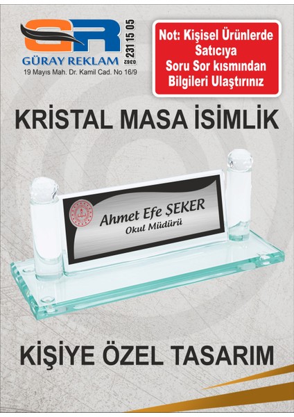Masa Isimliği Kristal Masaüstü Isimlik Ofis Makam