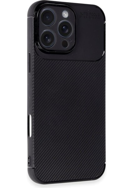Aksesuar iPhone 16 Pro ile Uyumlu Auto Focus Karbon Kapak Ultra Ince Yapılı Tam Koruma Sağlayan Kılıf (Siyah)