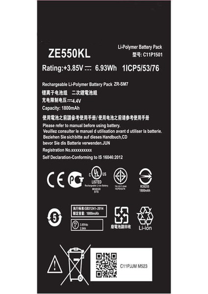 Zenfone 2 Laser ZE500KG Uyumlu Asus C11P1410 2900 Mah Batarya