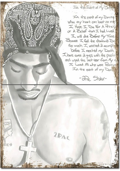 2pac Afiş Model Ahşap Tablo 70CMX 100CM