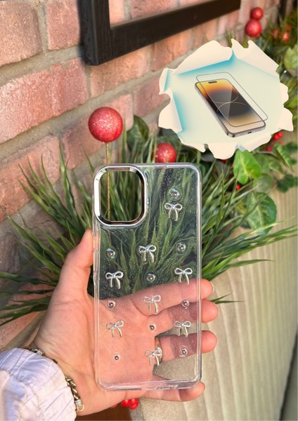 Samsung Galaxy A06 Uyumlu Fiyonk ve Incili Kaliteli Şeffaf Kılıf - Kırılmaz Cam Hediyeli
