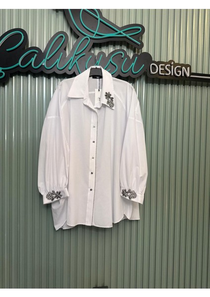 Şerit Taşlı Gömlek-Ekru fırsatları