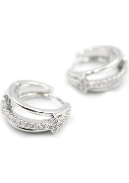 Taşlı Halka Küpe - Gümüş