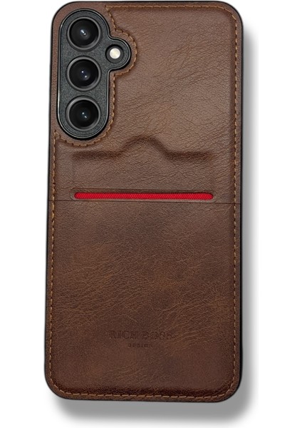 Samsung Galaxy A36 Kartlıklı Rich Boss Lüx Deri Kılıf Koyu Kahverengi