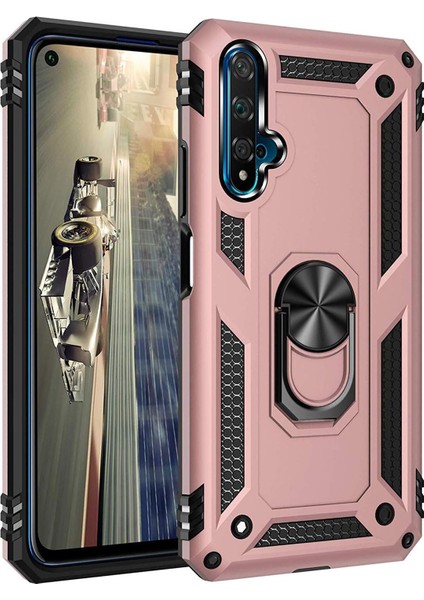 Huawei Honor 20 Için Kılıf Military Ring Holder Rose Gold [honor 20 ile Uyumlu Kılıf - Rose Gold]