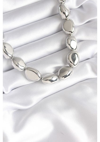 316L Çelik Gümüş Renk Çakıl Model Kadın Kolye