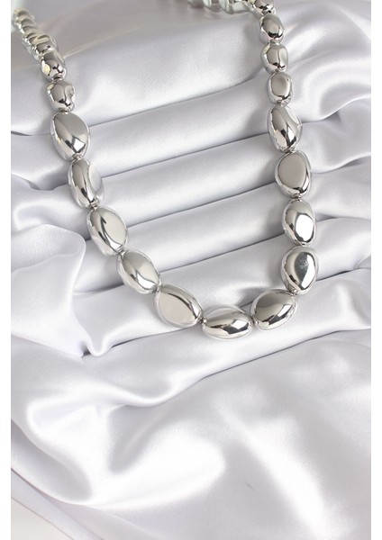 316L Çelik Gümüş Renk Çakıl Model Kadın Kolye fiyatları