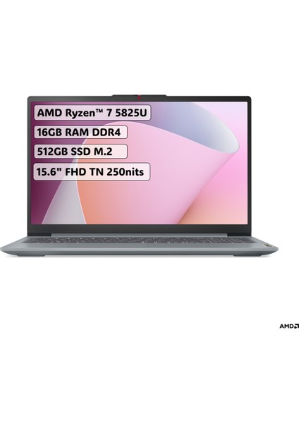 Ideapad Slim 3 AMD Ryzen 7 5825U 16GB 512GB SSD Freedos 15.6" FHD Taşınabilir Bilgisayar 82XM00U4TX