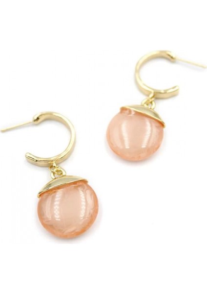 Taşlı Halkalı Küpe - Pembe