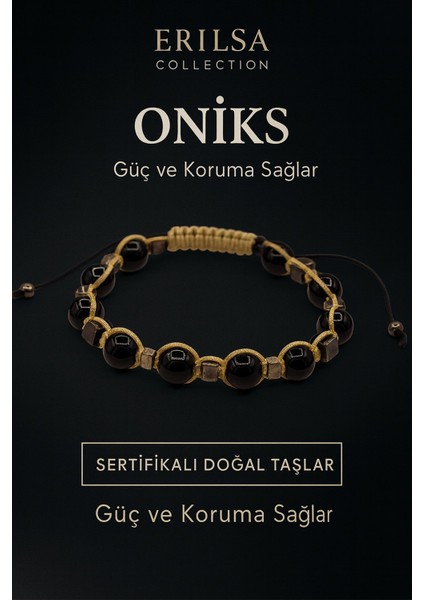 Sertifikalı Doğal Oniks Taşı Bileklik – Güç ve Koruma Sağlayan El Yapımı Enerji Takısı