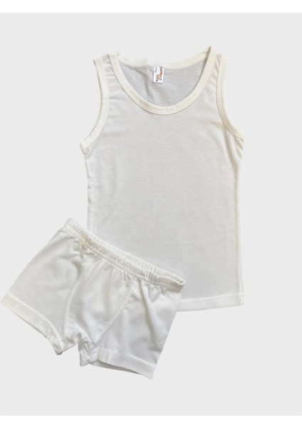 Erkek Çocuk Pamuklu Ekru Renk Atlet Boxer Takımı