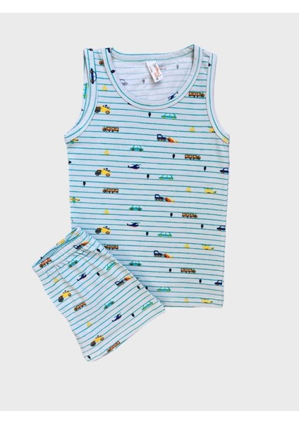 Erkek Çocuk Pamuklu Araba Desenli Çizgili Yeşil Atlet Boxer Takımı fiyatları