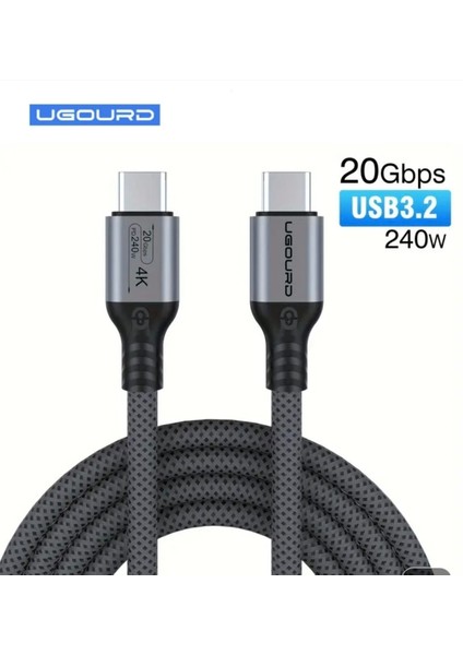 1-Metre PD 240W 5A Type-C To Type-C 4K 3.2/Gen2x2/20Gbps E-Marker Akıllı Çip Ce Lisanslı Şarj ve Data Video Kablosu Hasır Örgülü Sağlam Kablo Orjinal