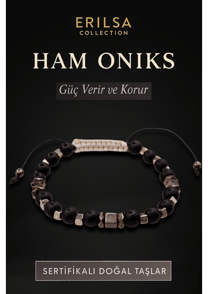 Sertifikalı Ham Işlenmemiş Oniks Taşı Bileklik – Güç Veren Kötülüklerden Koruyan El Yapımı Takı