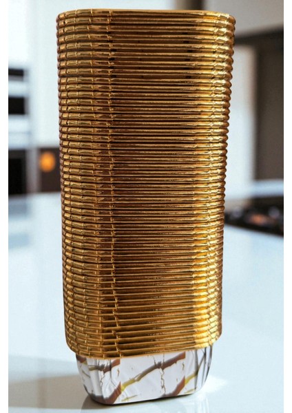 50'li Gold Muffin Kek ve Sufle Kapsülü Desenli Cupcake Pişirme Kalıbı 8cm