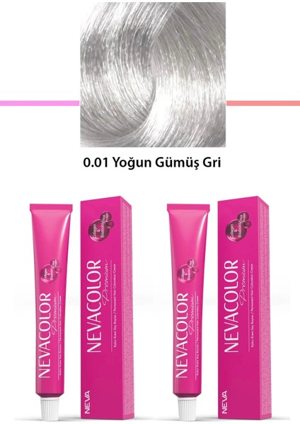 2 Li Set Premium 0.01 Yoğun Gümüş Gri - Kalıcı Krem Saç Boyası 2 x 50 G Tüp