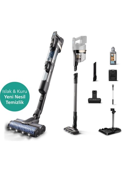 9000 Serisi AquaTrio Kablosuz Dikey Süpürge, Otomatik Temizleme ve Şarj İstasyonu​, AquaSpin Başlık, PowerCyclone Aqua,