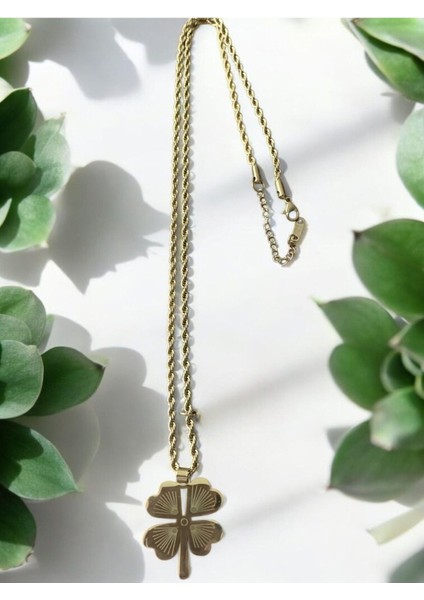 Yonca Motifli Paslanmaz Çelik Kolye Cns Kolye 023-3