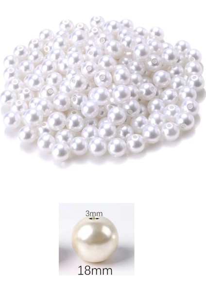 1.000 Gram (1 Kg.) 18MM Beyaz Renk Plastik İnci Boncuk Çanta ve Takı Yapım Boncuğu (~220 Adet) fiyatları