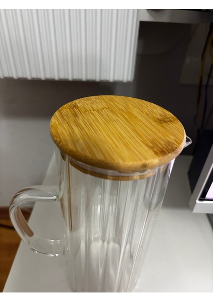 Bambu Kapaklı Cam Sürahi Yağdanlık 1000ML